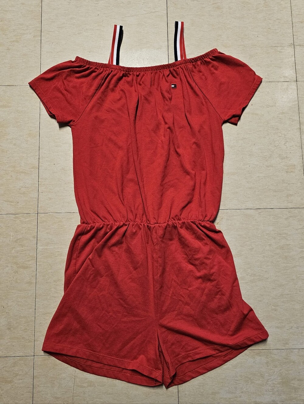 Tommy Hilfiger Girls Off-the-Shoulder Romper XL (14/16) Red